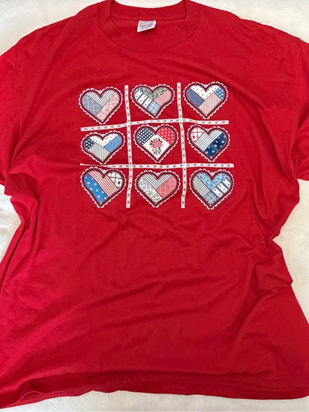 Jerzees Red Tee with Patchwork Heart Grid